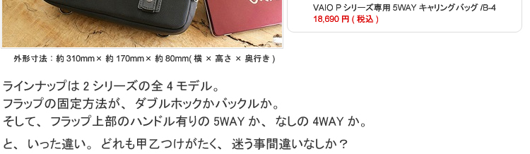 VAIO Pシリーズ専用4way/5wayキャリングバッグ