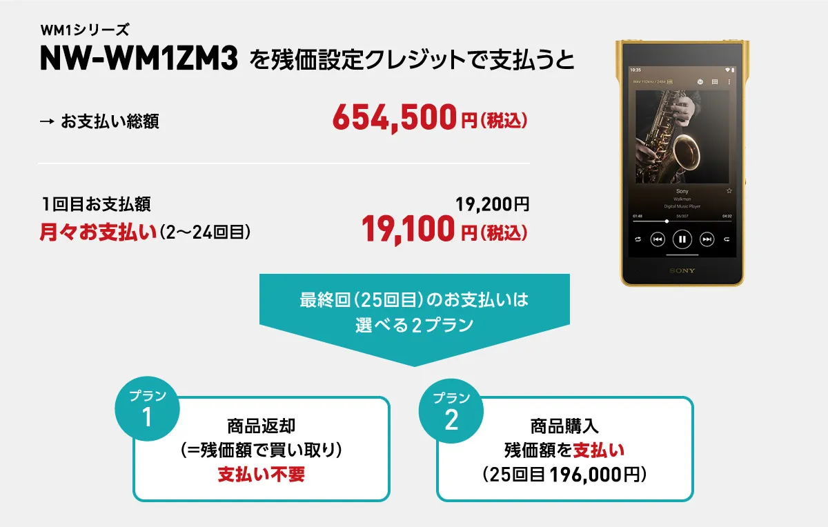 NW-WM1ZM3 ソニーストア残価設定クレジットシミュレーション